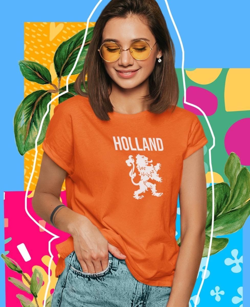 Oranje EK WK & Koningsdag T-Shirt Holland (DAMES - MAAT XS) | Oranje Kleding | Feestkleding